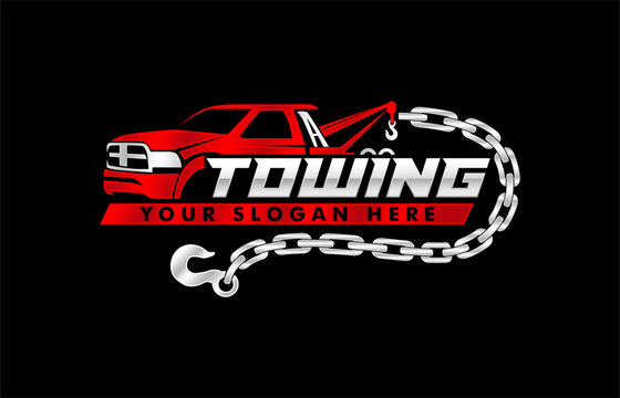 towing car logo template Crane Service vector illustration for automotive on black background