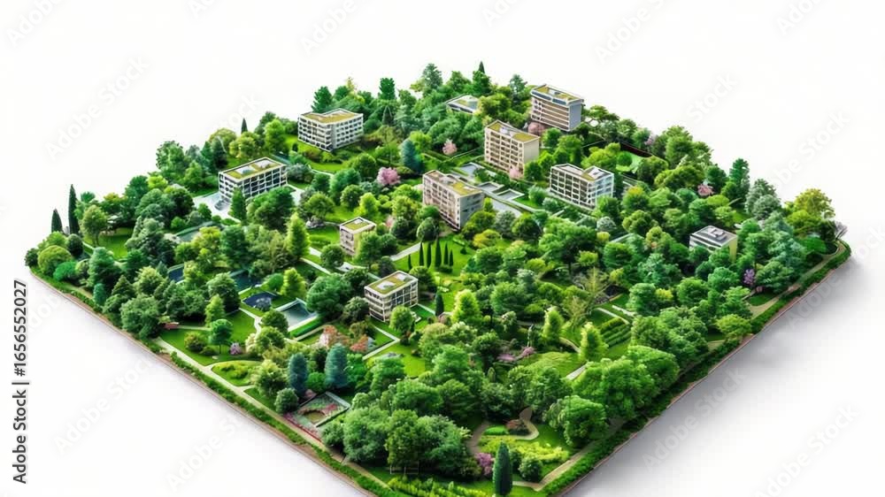 Poster a small model of a city surrounded by trees, ideal for use in presentations or as a decorative eleme