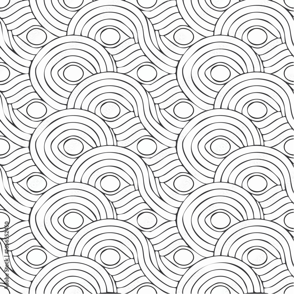 Poster seamless pattern with twisted lines, vector linear tiling background, stripy weaving, optical maze, 