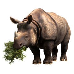 Obraz premium Sumatran Rhinoceros: Hairy, two-horned rhino browsing foliage, isolated on a transparent background. --v 7.0