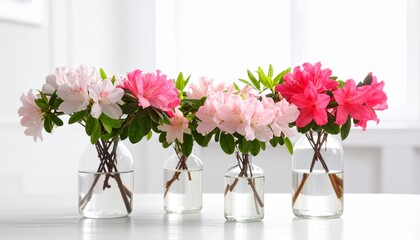 Fototapeta premium ツツジの花をガラスの花瓶に飾る