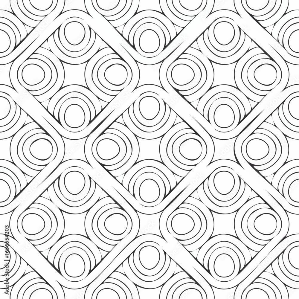 Poster seamless pattern with twisted lines, vector linear tiling background, stripy weaving, optical maze, 