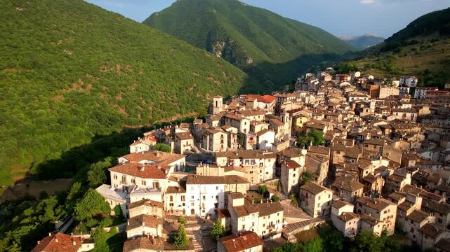 taly. Scanno is one of the most beautiful villages (borgo) in Abruzzo region , Apennine Mountains .4k hd aerial drone video. Italian tourism and unique places and destinations