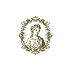 Goddess with old vintage frame engraving design vector illustration