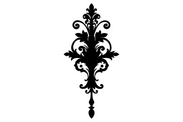 Vector silhouette of Rococo-style vertical ornament with scrollwork