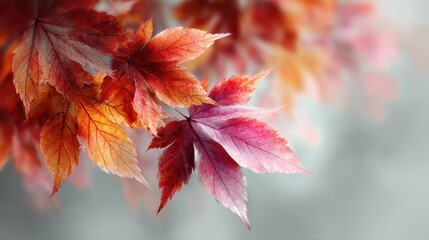 Autumn Leaves in Red, Orange, and Pink with Soft Focus Background