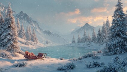 Winter wonderland scene with a sleigh