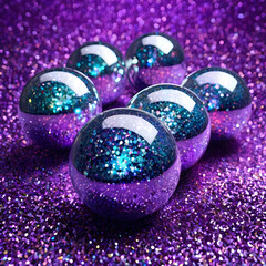 Macro Image of Holographic Spheres on Glitter Background 