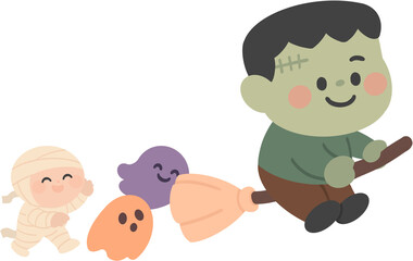 Frankenstein parade with ghost and mummy friends