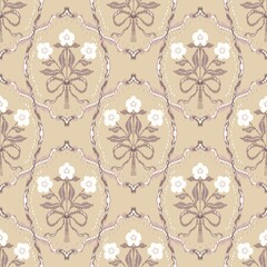  flowers Ikat Seamless Pattern • Bohemian Textile Design • Traditional Fabric Texture • Digital Background for Print and Crafts