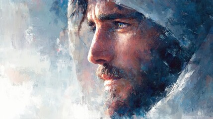 Expressive Portrait Painting of a Man with Hood in Profile View