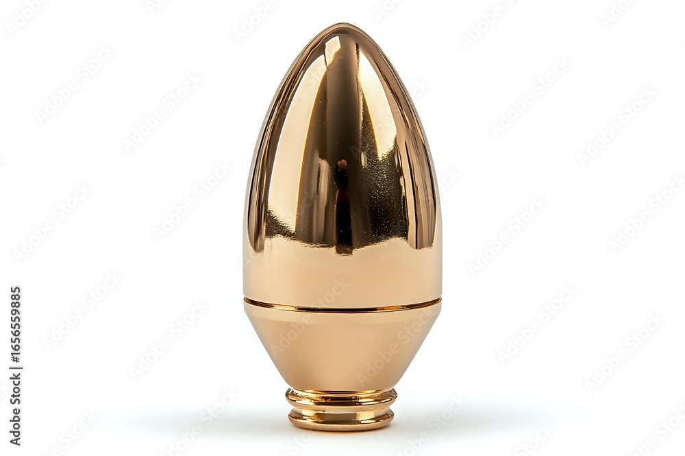 Poster metallic gold bullet or projectile with smooth polished surface and rounded tip isolated on white ba