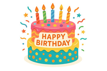 Happy birthday celebration with colorful cake and candles brings joyful party delight and festive fun