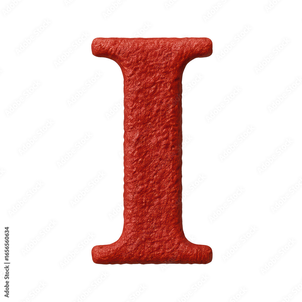Poster red letter i displays rich texture and bold color with unique design symbolizing alphabet and charac