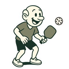 Pickleball player vintage cartoon grooyvy style, retro illustration of pickle ball game