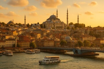 Obraz premium Historic Istanbul skyline at sunset.