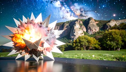 Star-shaped sculpture burning