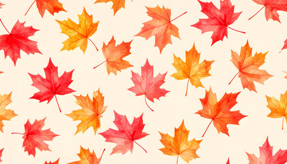 紅葉のシームレスパターン – 赤とオレンジのモミジが舞う秋の背景
Seamless Pattern of Red and Orange Maple Leaves on Soft Beige Background – Autumn Foliage Design