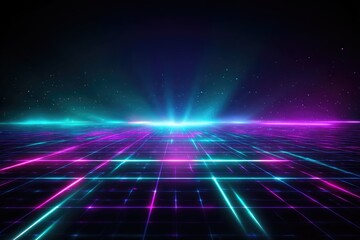 Futuristic digital grid with vibrant neon lights