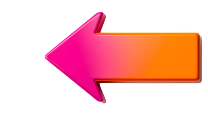 pink and orange arrow pointing left isolated on white background, HD realistic