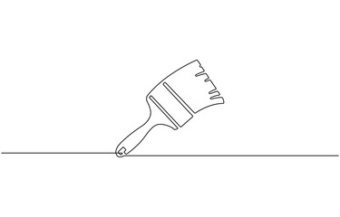 Continuous one line drawing of paint brush, vector.