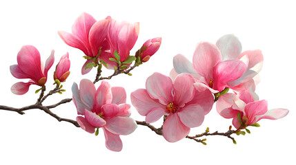 pink magnolia flowers isolated on white background, HD realistic