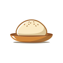 Cartoon Illustration of Domed Bread Roll on a Plate, with Garnish for Culinary or Food-Related Projects