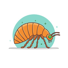 Obraz premium Cartoon Orange Bug Character with Green Eyes Walking on Green Surface Illustration