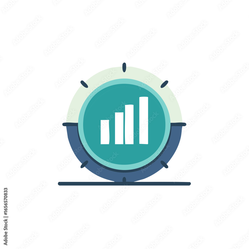 Poster Circular diagram displaying rising bar graph for measurement analytics