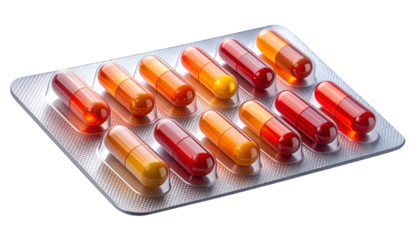 Transparent Blister Pack with Bright Gel Capsules, Single Strip Focus, Transparent PNG