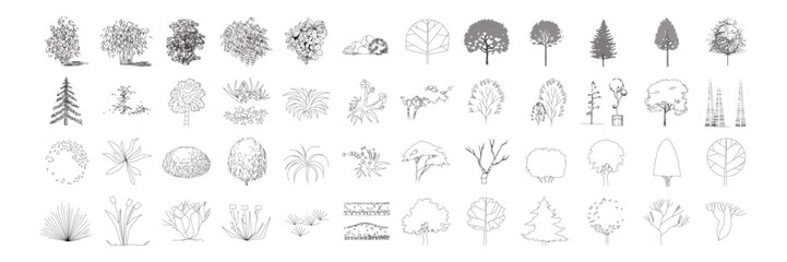 front View Vector Icons of Trees and Plants for Floor Plan and Architectural Design Projects  © xue