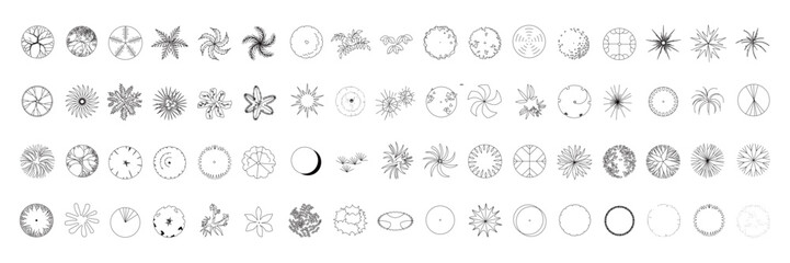 Top View Vector Icons of Trees and Plants for Floor Plan and Architectural Design Projects	