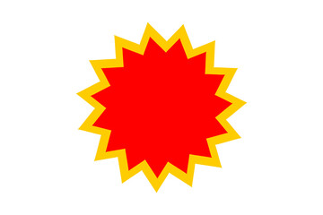 Red starburst explosion shape with yellow outline isolated design element for sale stickers discount labels and promotional banners on transparent background