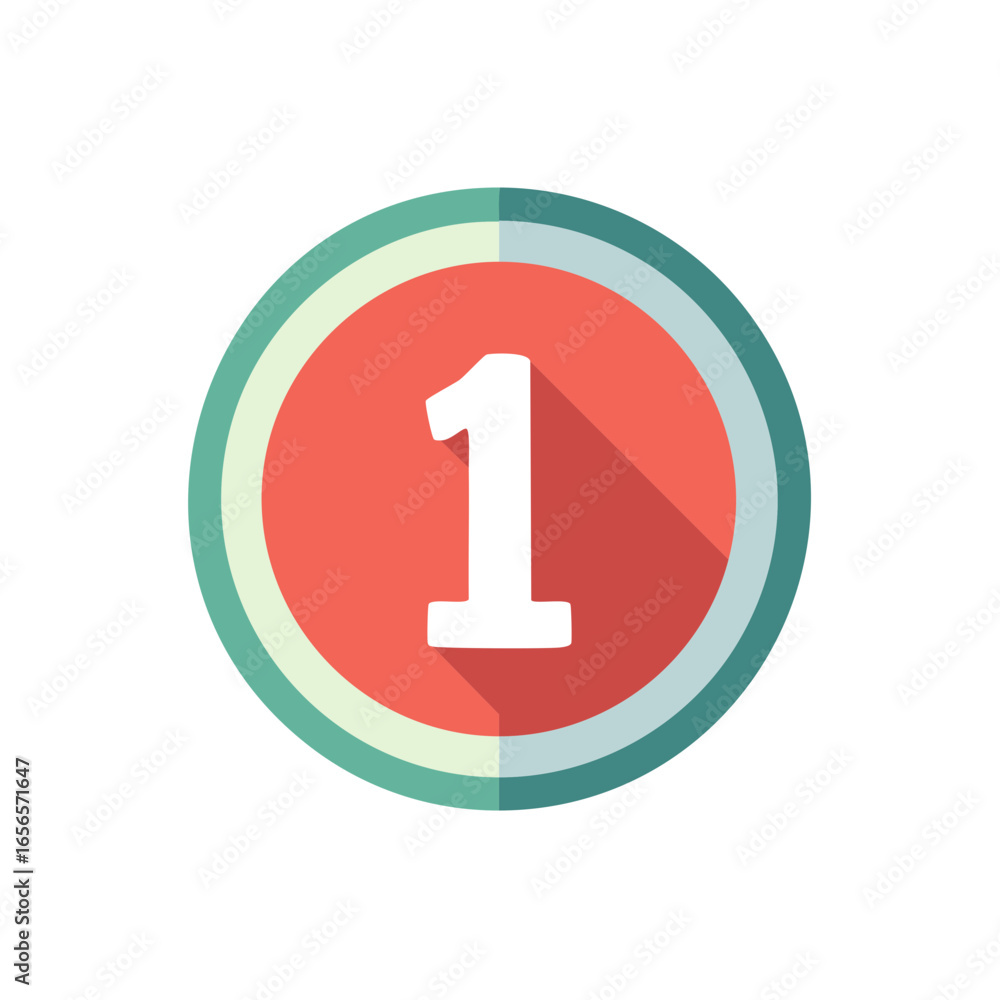 Poster stylish white number one on red circle with border for graphic element concepts