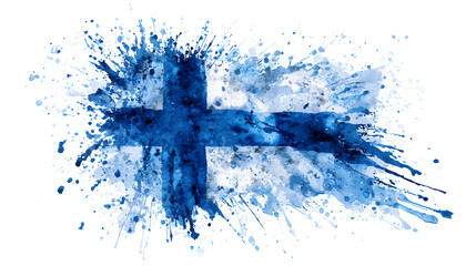 Finland flag watercolor splash isolated on white background, HD realistic