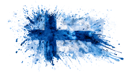 Finland flag watercolor splash isolated on white background, HD realistic