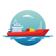 Obraz premium Cargo Ship Illustration Red Vessel Shipping Ocean Transport Vector