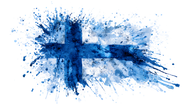 Finland flag watercolor splash isolated on white background, HD realistic