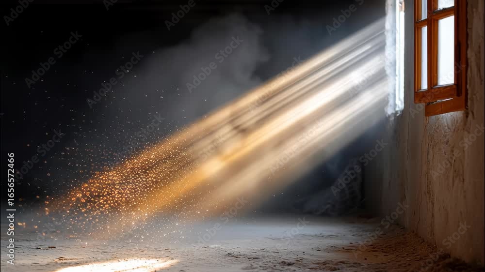 Poster rays of sunlight streaming through a window creating dramatic light and shadow effects in an indoor 