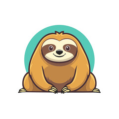 Obraz premium Cute Cartoon Sloth Sitting Isolated on White with Turquoise Circle Background Illustration