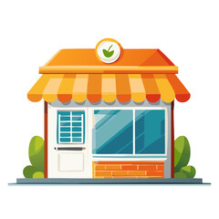 Stylized Storefront with Awning and Plant-Based Emblem for Local Business