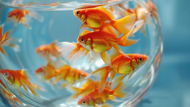 Goldfish Swimming Gracefully in Glass Bowl &ndash; Horizontal Nature Motion