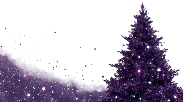 dark purple Christmas tree card background with stars isolated on white background, HD realistic - Powered by Adobe