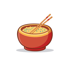 Bowl of Asian Cuisine with Chopsticks Illustration