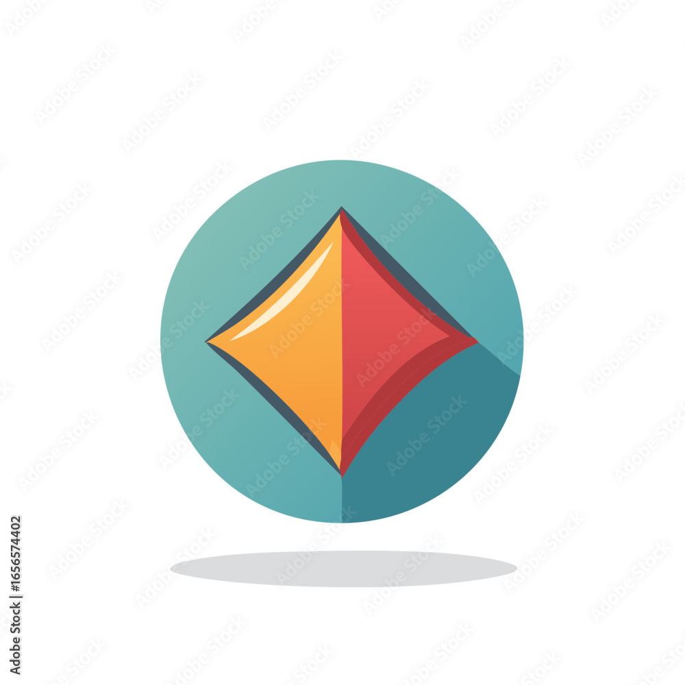Poster playing card suit diamond icon with yellow and red color on circle button design element