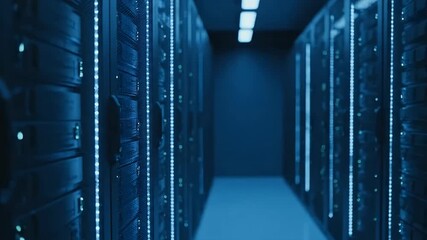 Modern Data Center Corridor with Server Racks — Cybersecurity and Cloud Technology Concept - Powered by Adobe