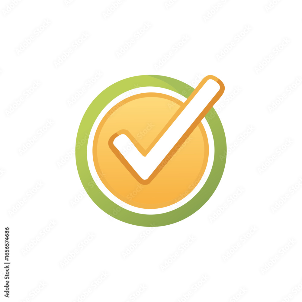 Poster checkmark icon with yellow fill and green circular border, indicating correctness and validation for
