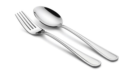 Elegant Silverware Set: Spoon and Fork on White