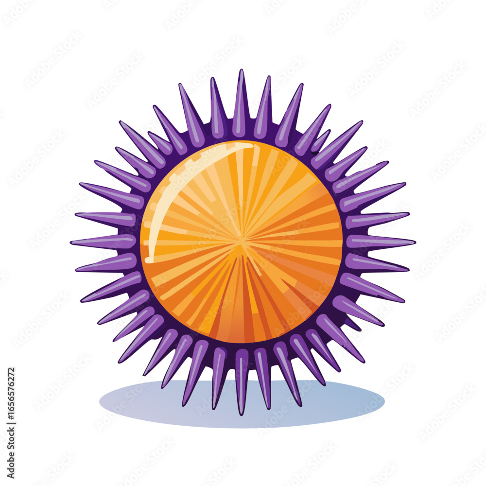 Poster abstract spiky sphere with golden core and purple outer ring creating a unique and eye-catching desi