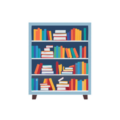 Illustration of a bookcase filled with colorful books and stacks, modern and organized